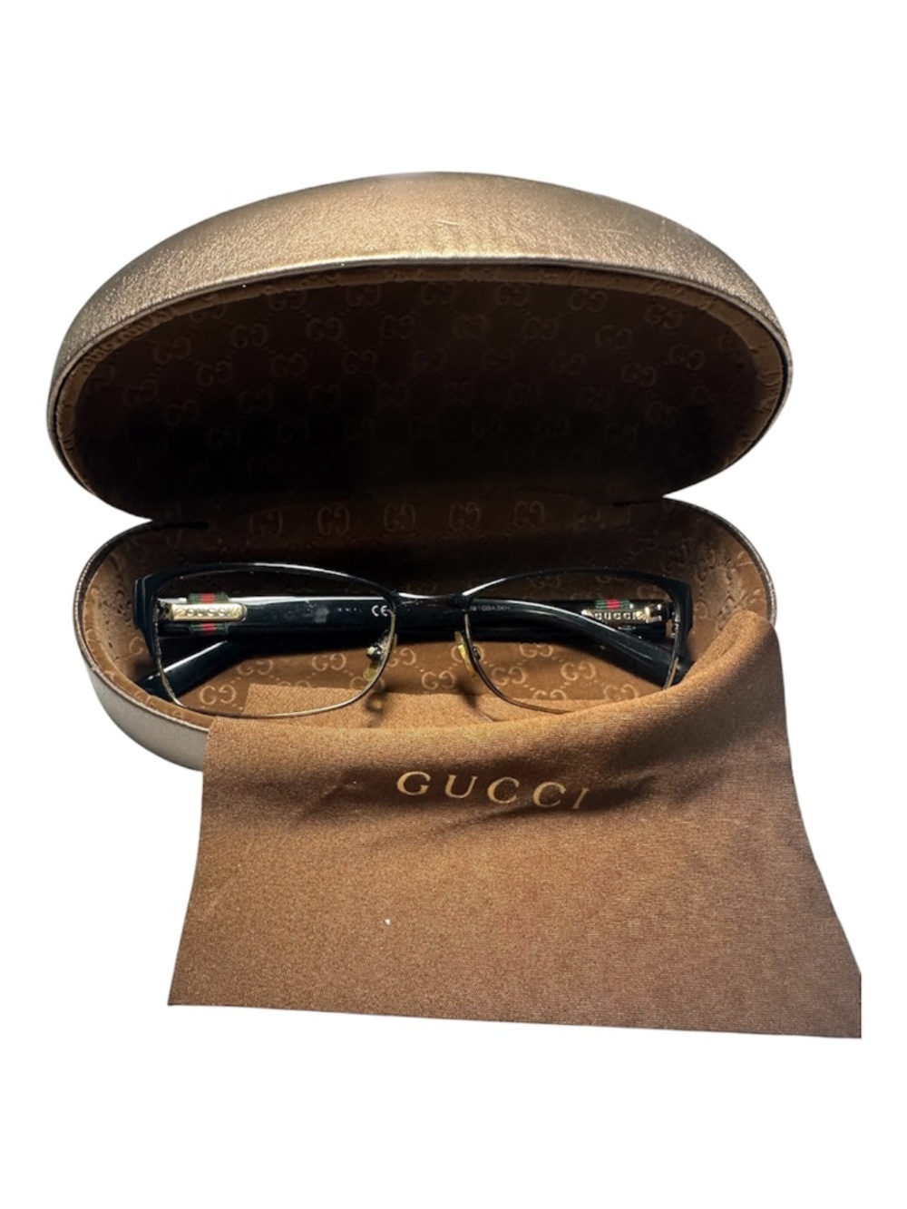 Gucci Semi-Rimless Eyeglass Frames Black/Gold w/ GG Case & Cleaning Cloth